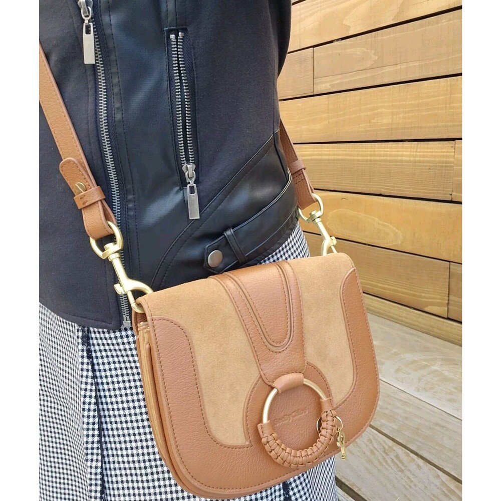 See By Chloe Hana Small Suede Leather Crossbody Bag Gold Accents Logo New